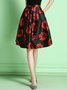 Black Vintage Floral Polyester Midi Skirt